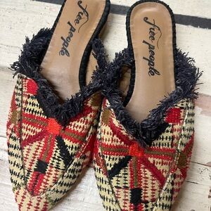 Free People Red and Navy Patterned Mules